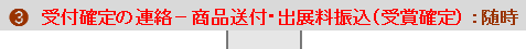 受付確定の連絡―商品送付・出展料振込（受賞確定）：随時